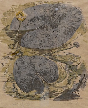 Gertrude Hemes, 'Waterlily No. 3', signed and dated 1949 in pencil, linocut, 32 x 27cm